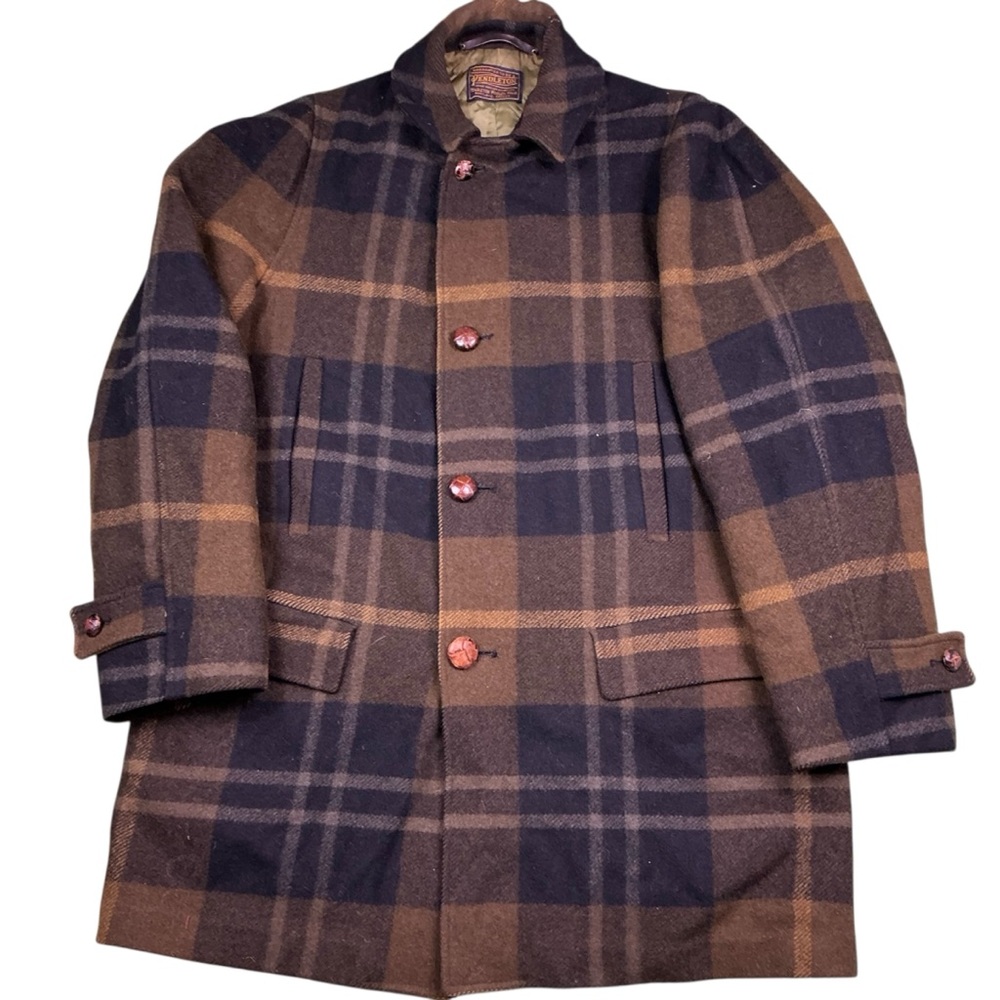 Vintage Pendleton 50s wool plaid button front car coat size medium USA made